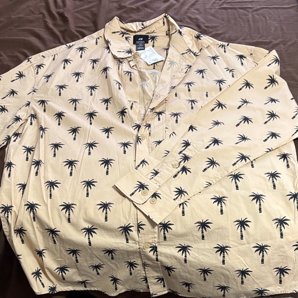 Relaxed Oversized Palm Tree Print Button Up